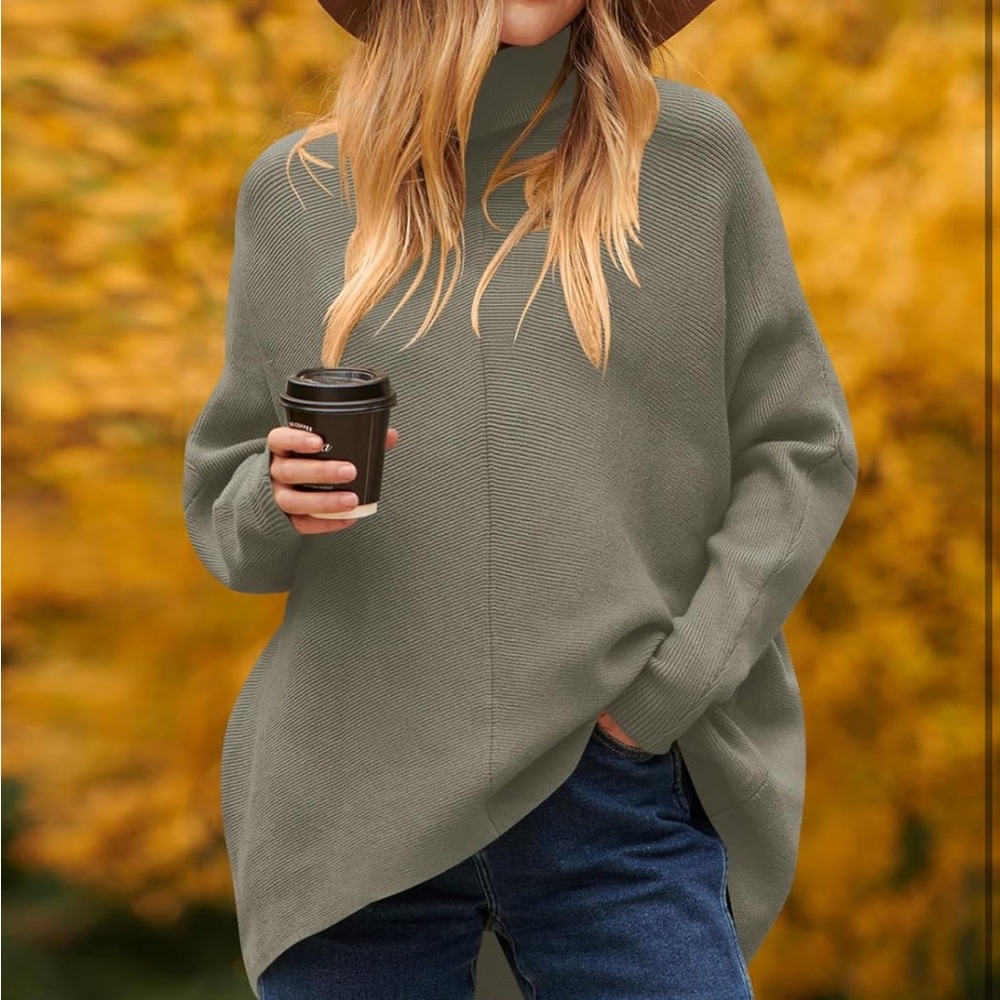 Oversized batwing turtleneck sweater